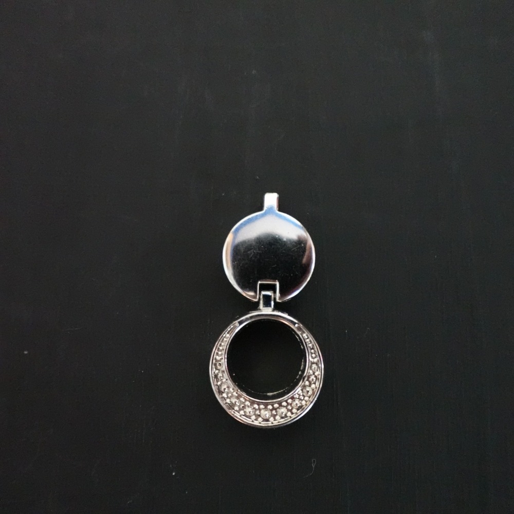 Silver Tone Hinged Double Circle Beaded Pendant Geometric Modernist